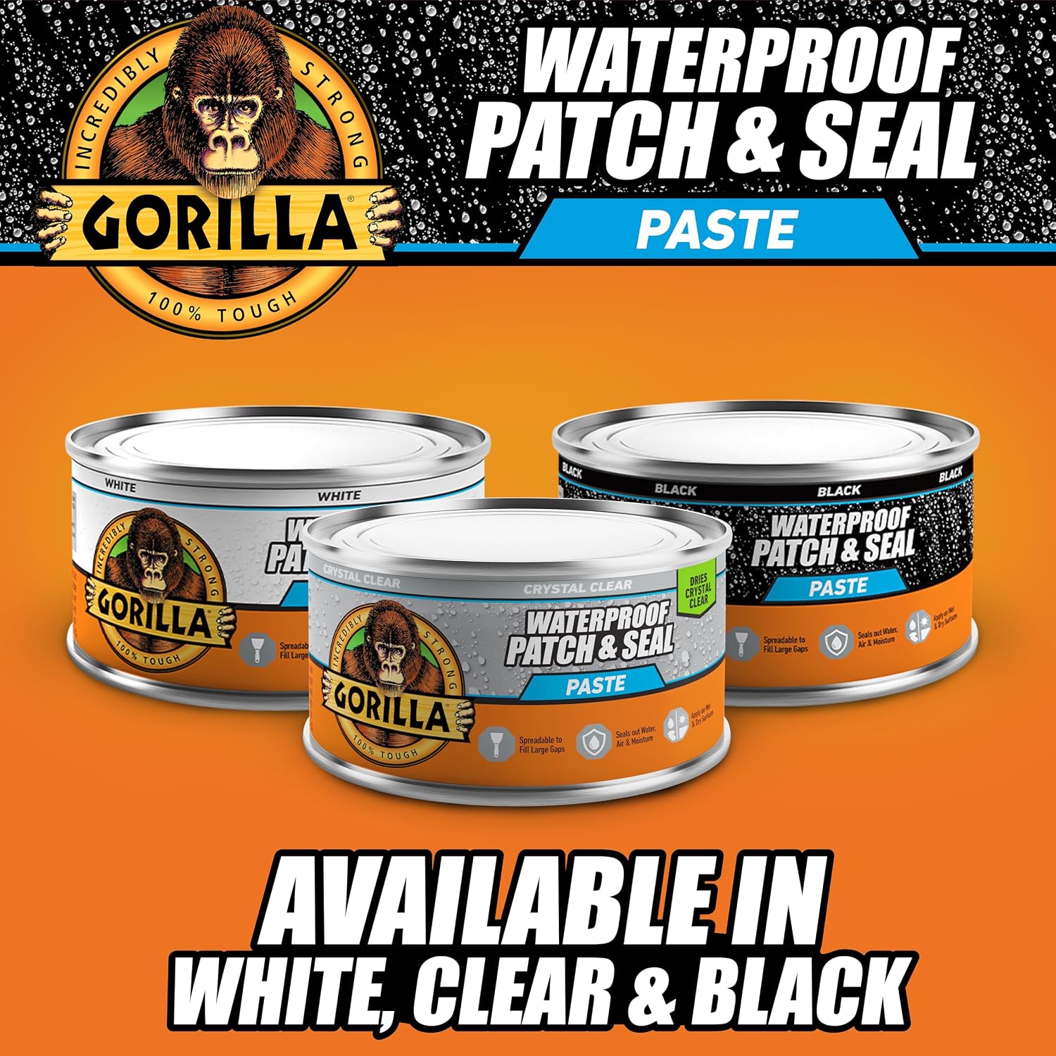 Detalle de Gorilla 120339 Waterproof Patch & Seal Paste, Black, 454 g