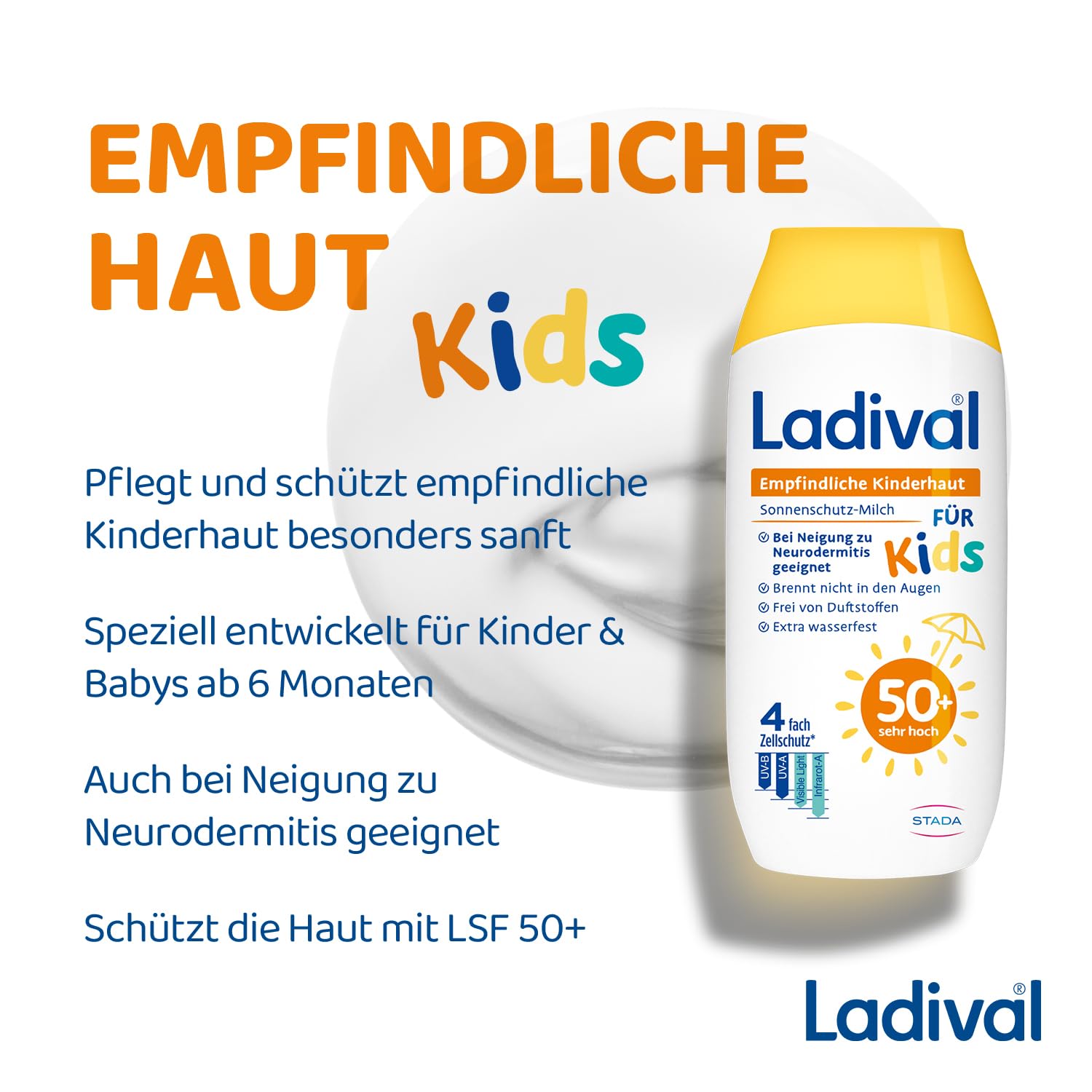 Thumbnail 4 de Ladival Kinder Sonnencreme Milch LSF50+ – extra wasserfest für empfindliche Kinderhaut (ab 6 Monaten), 200 ml