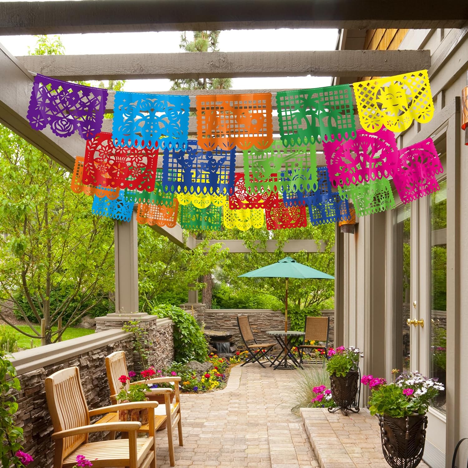 Thumbnail 6 de 18 FT Cinco De Mayo Party Decorations Banner with 9 Plastic Papel Picado Flags
