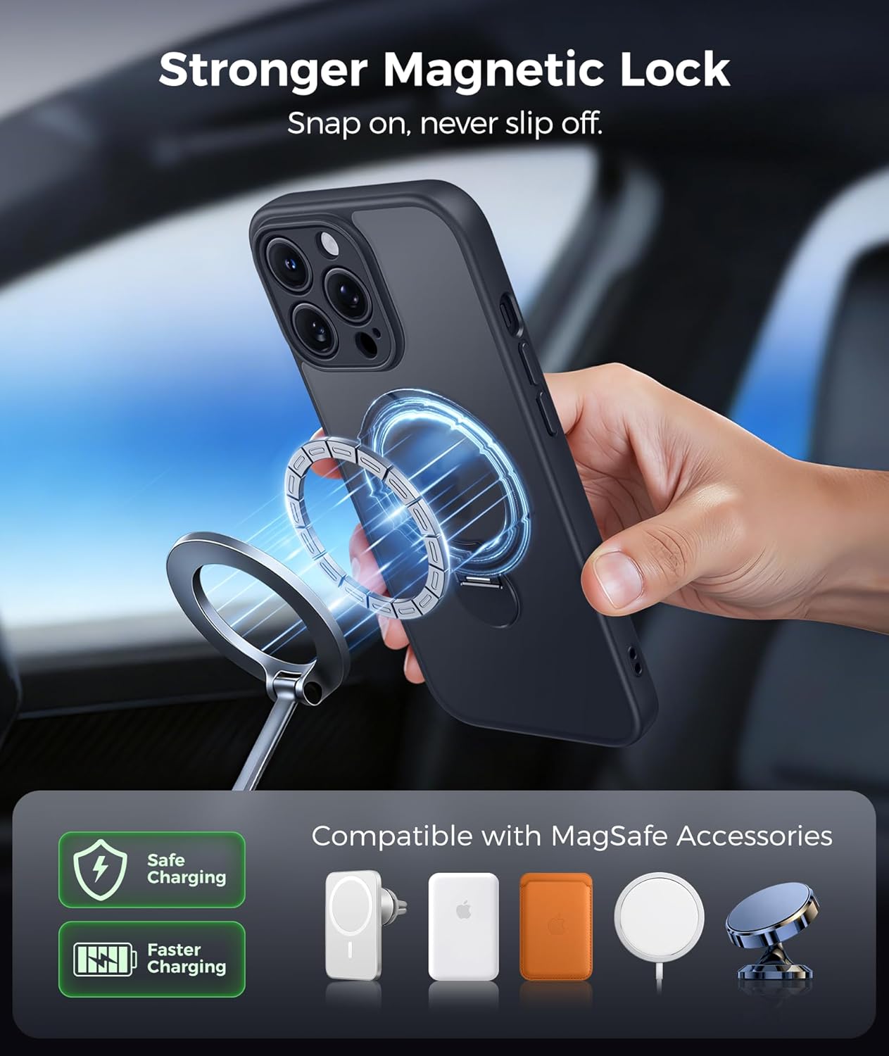 Detalle de FNTCASE for iPhone 14 Pro Max: 360 Spin Magnetic Stand Case with Screen Protector