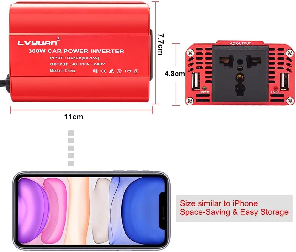 Detalle de Cantonape 300W Car Power Inverter 12V to 230/240V with Dual USB Ports
