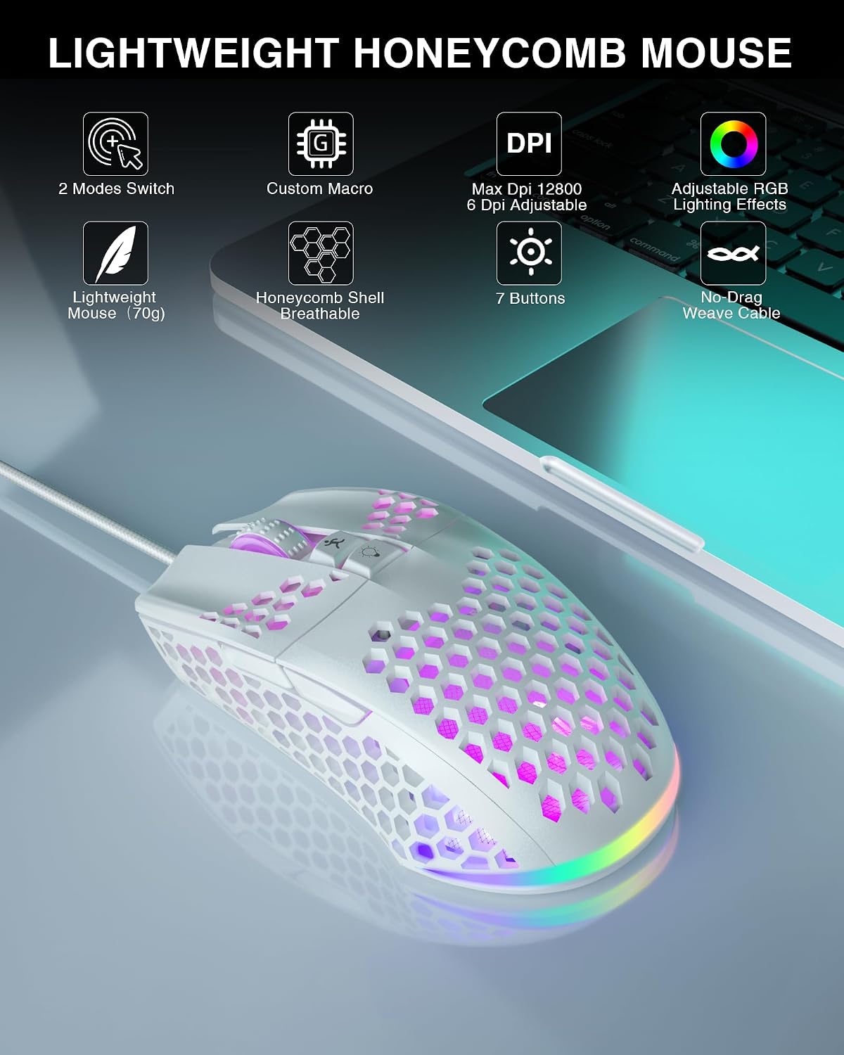 Detalle 2 de SOLAKAKA SM900 Wired Gaming Mouse, 12800 DPI, RGB, Programmable Buttons