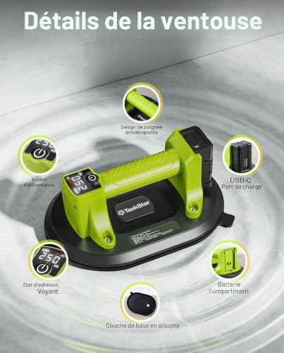 Thumbnail 7 de Taskstar Ventouse Carrelage Électrique 25 cm — Lift sans Fil avec Écran LCD et 250 kg