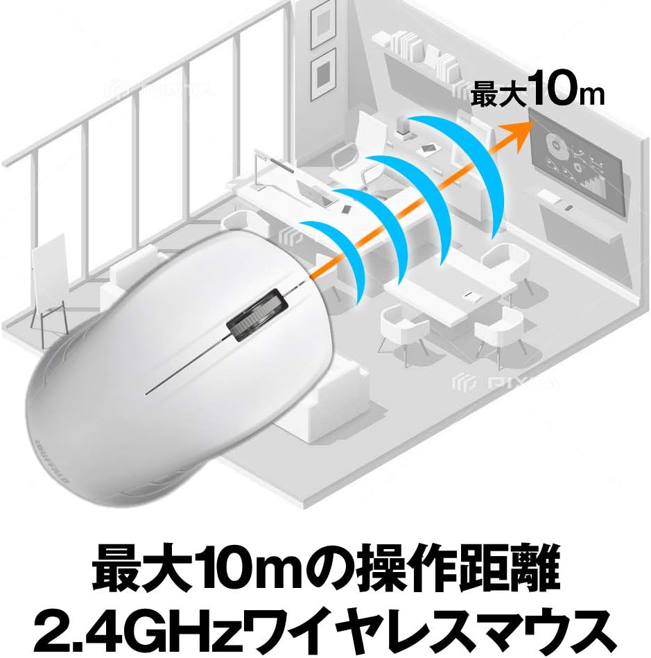 Detalle de バッファロー BSMRW21WH ワイヤレスマウス 3ボタン・左右対称デザイン・ホワイト