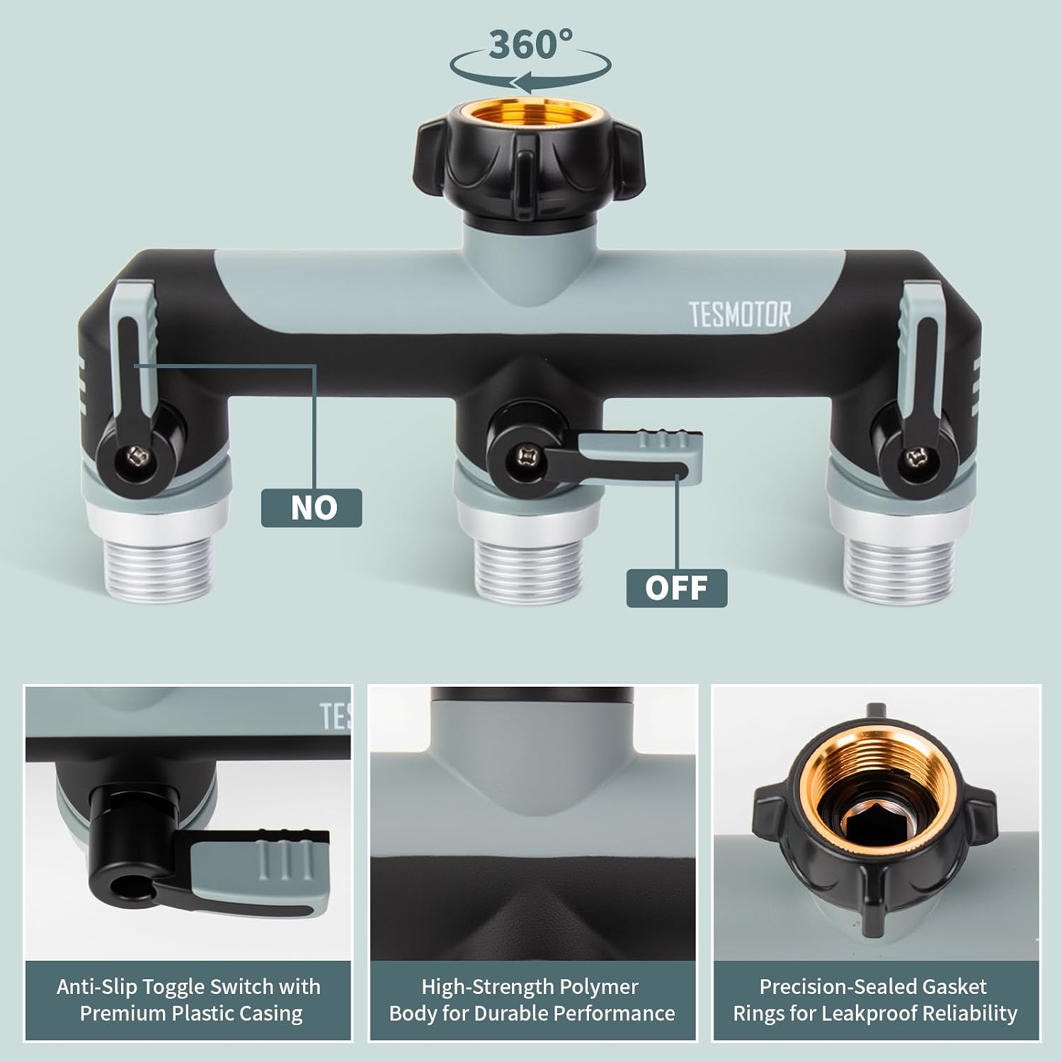 Thumbnail 2 de Tesmotor 3 Way Tap Splitter – 3/4 Inch Multi-Functional Hose Connector with Individual Valves for Garden & Kitchen Faucet