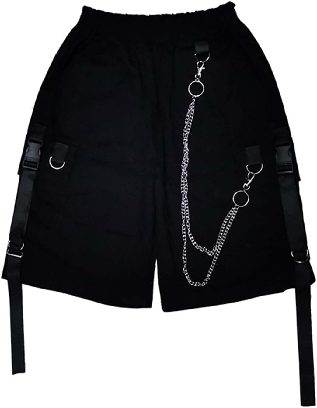 Detalle de MEINVQIAOTI Schwarze Cargohose Damen – Street Harajuku mit Ketten, locker & gerade