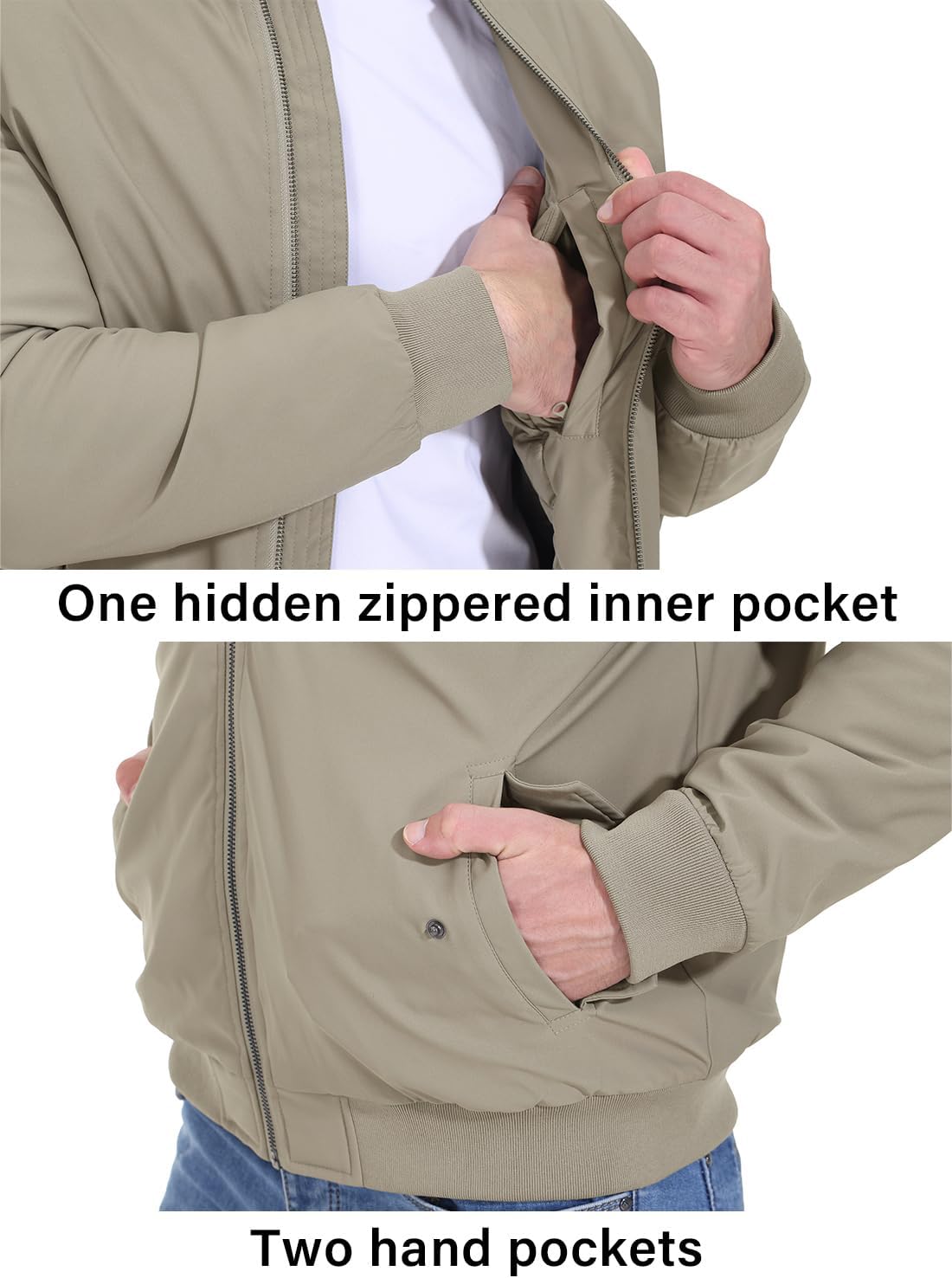 Detalle 1 de BGOWATU Men's Quilted Bomber Jacket, Full Zip, Padded and Water-Resistant