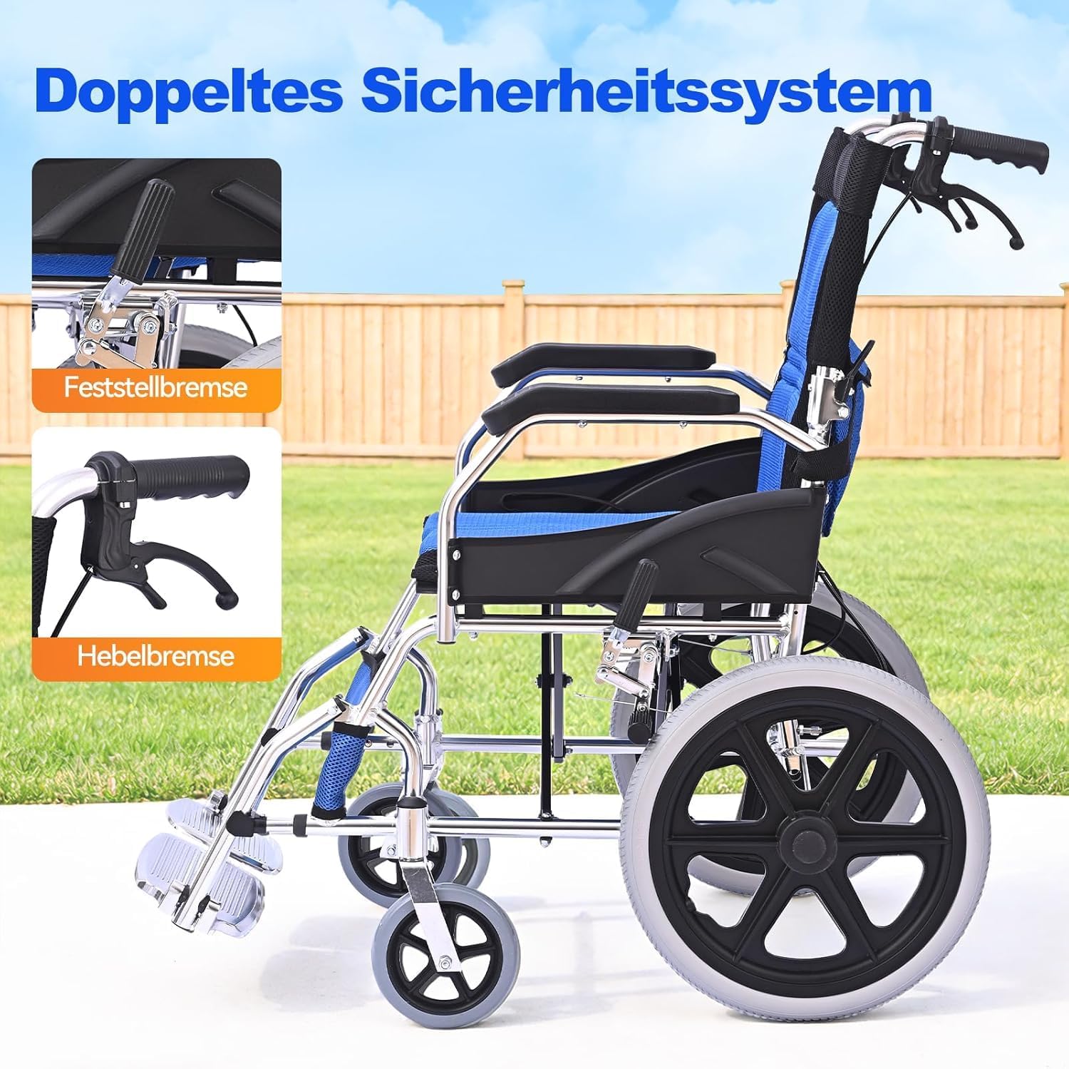 Detalle 2 de ByteTecpeak M3 Ultraleicht Rollstuhl – faltbar, 10 kg, Sitzbreite 45 cm, blau