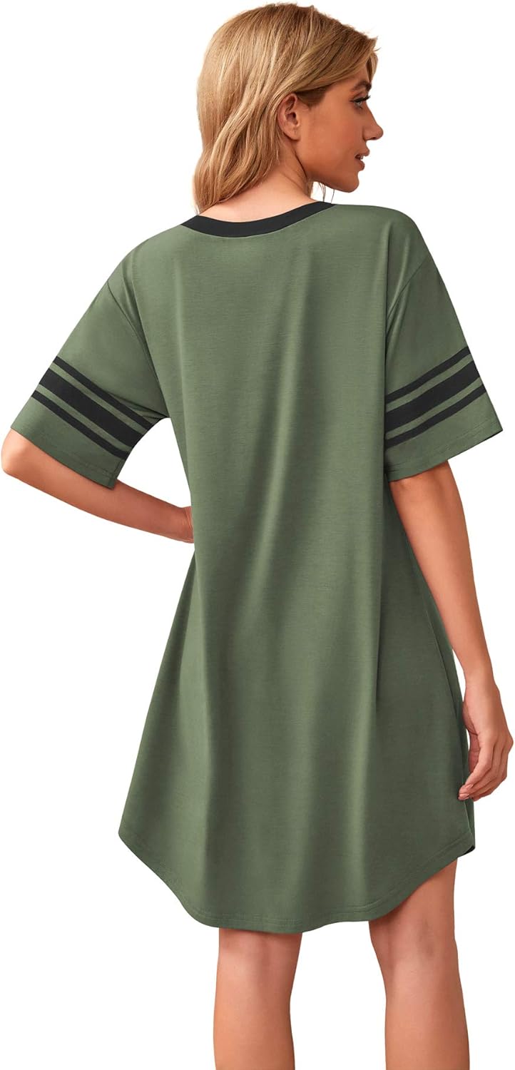 Detalle de Actcat Damen Nachthemd Sexy Schlafshirt mit V-Ausschnitt – weiches Baumwollmischgewebe, Kurzarm, knie-lang