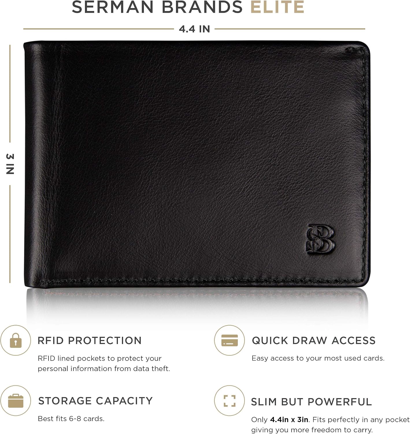 Detalle 2 de SERMAN BRANDS Men's Bifold Wallet, Full-Grain Leather