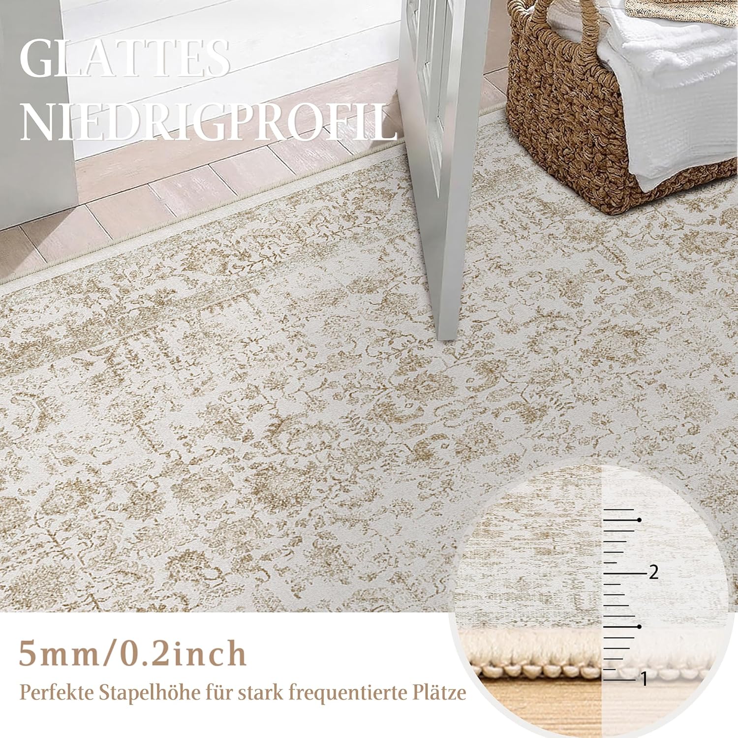 Thumbnail 4 de HUGEAR Vintage Hellbraun waschbarer Teppich 80x300 cm – rutschfest für Flur & Eingangsbereich