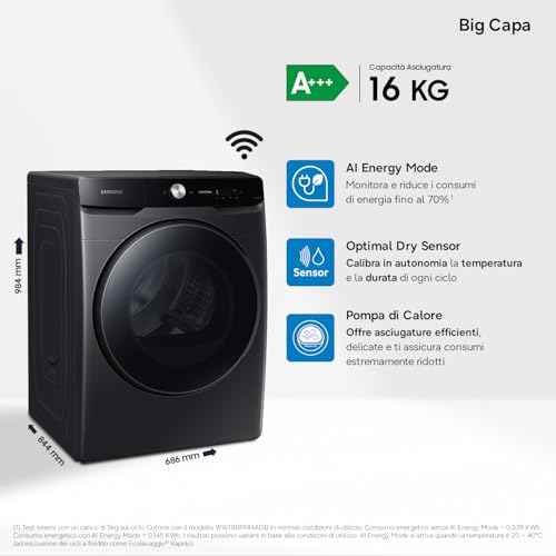 Detalle 2 de Samsung DV16DG8600BVU3 asciugatrice a pompa di calore 16 kg: AI Dry, Wi-Fi e Igienizzante