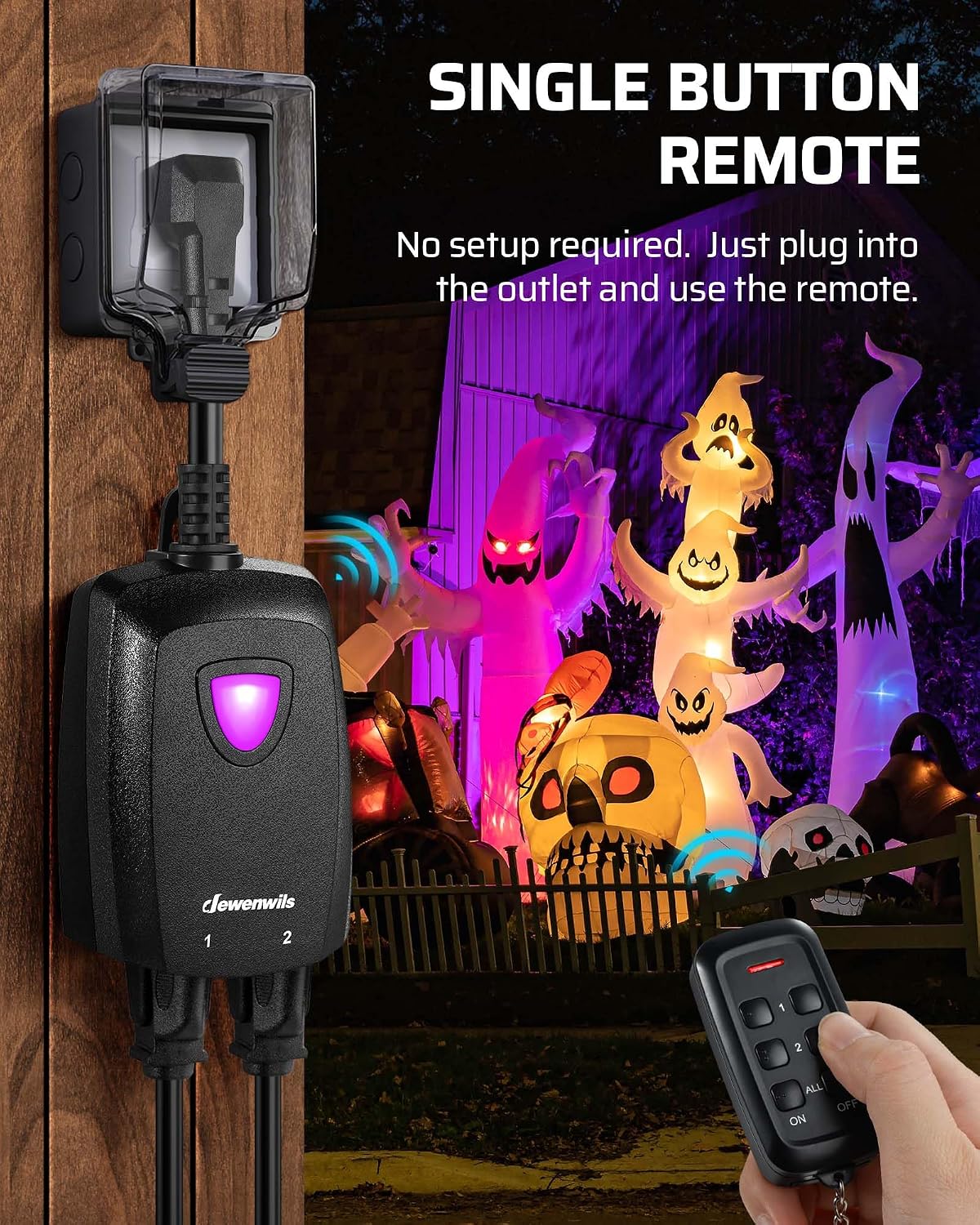 Detalle 2 de DEWENWILS OR 102.HRFR02C Remote Control Outlet, Dual Control, 15A, IP65