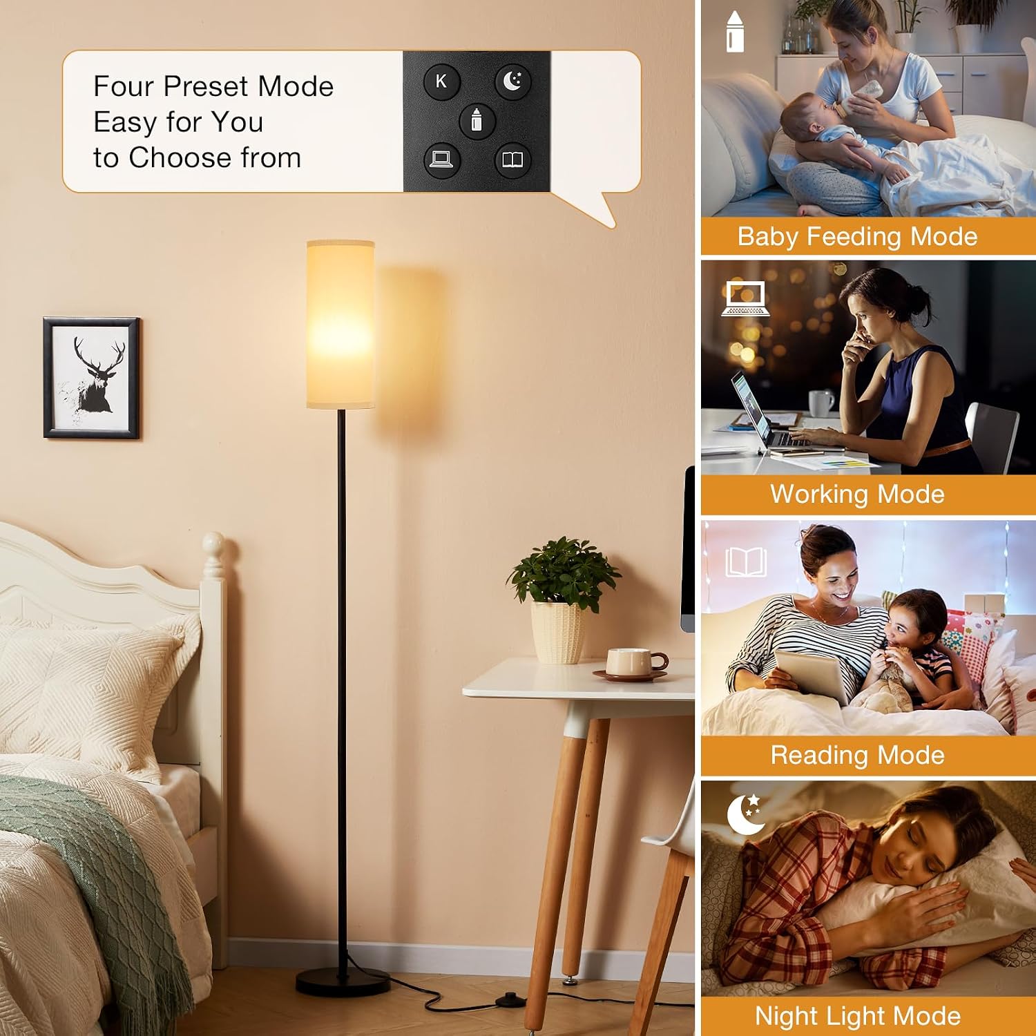 Detalle de Aooshine grey corner floor lamp with remote control, stepless dimming and 3 colour temperatures
