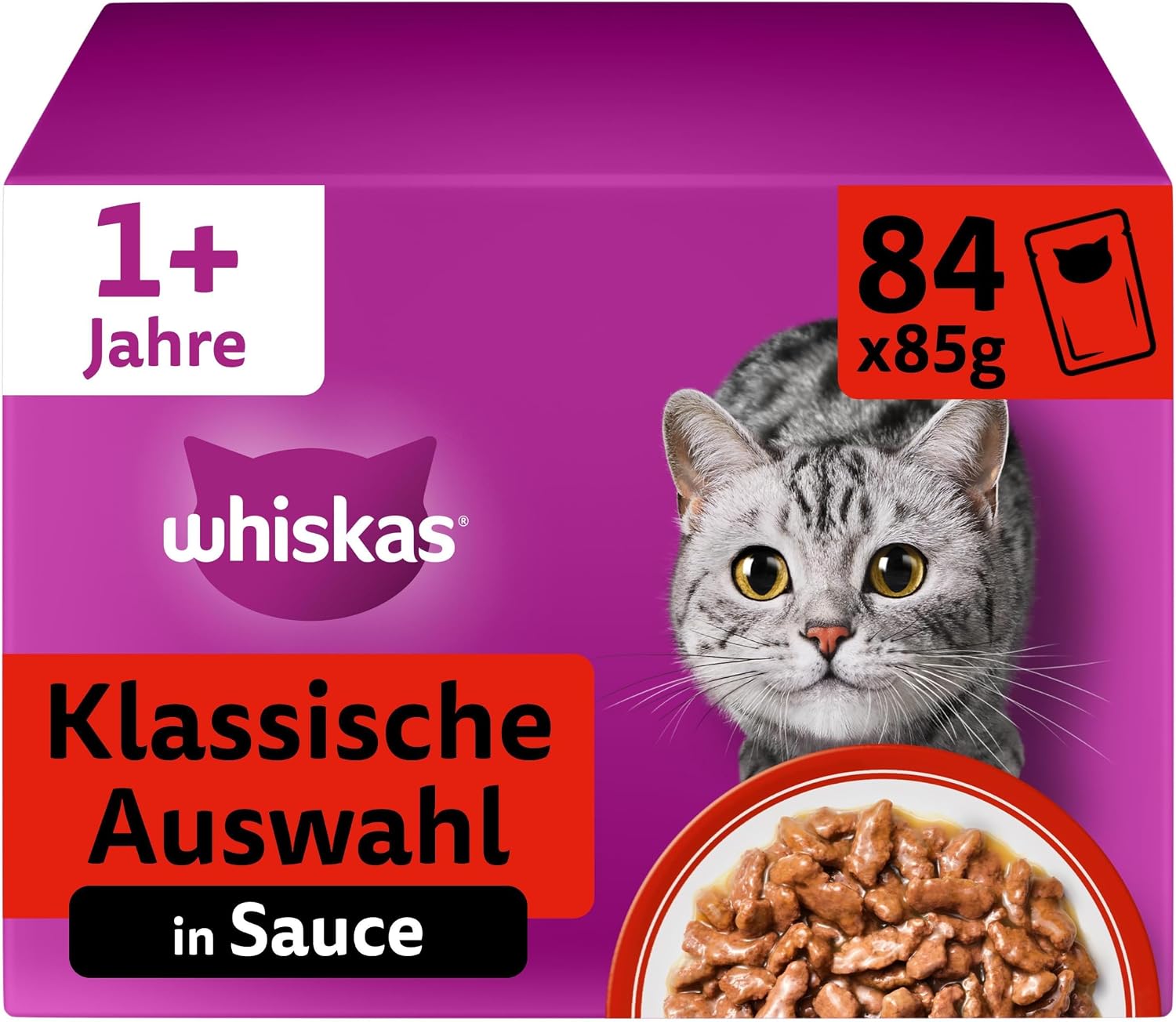 Detalle de WHISKAS Nassfutter in Sauce – Klassische Auswahl für Katzen (84 x 85 g)