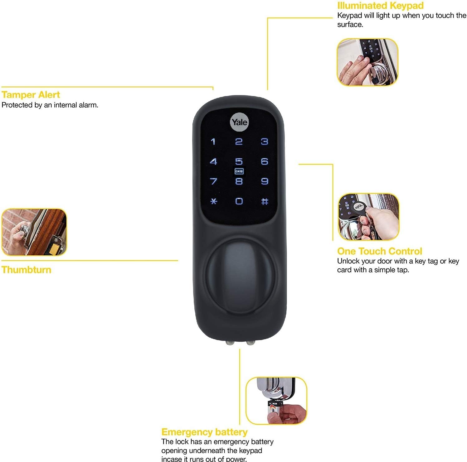 Thumbnail 1 de Yale Smart Living YD-01-CON-BL keyless connected-ready smart door lock (60mm nightlatch, black cylinder)