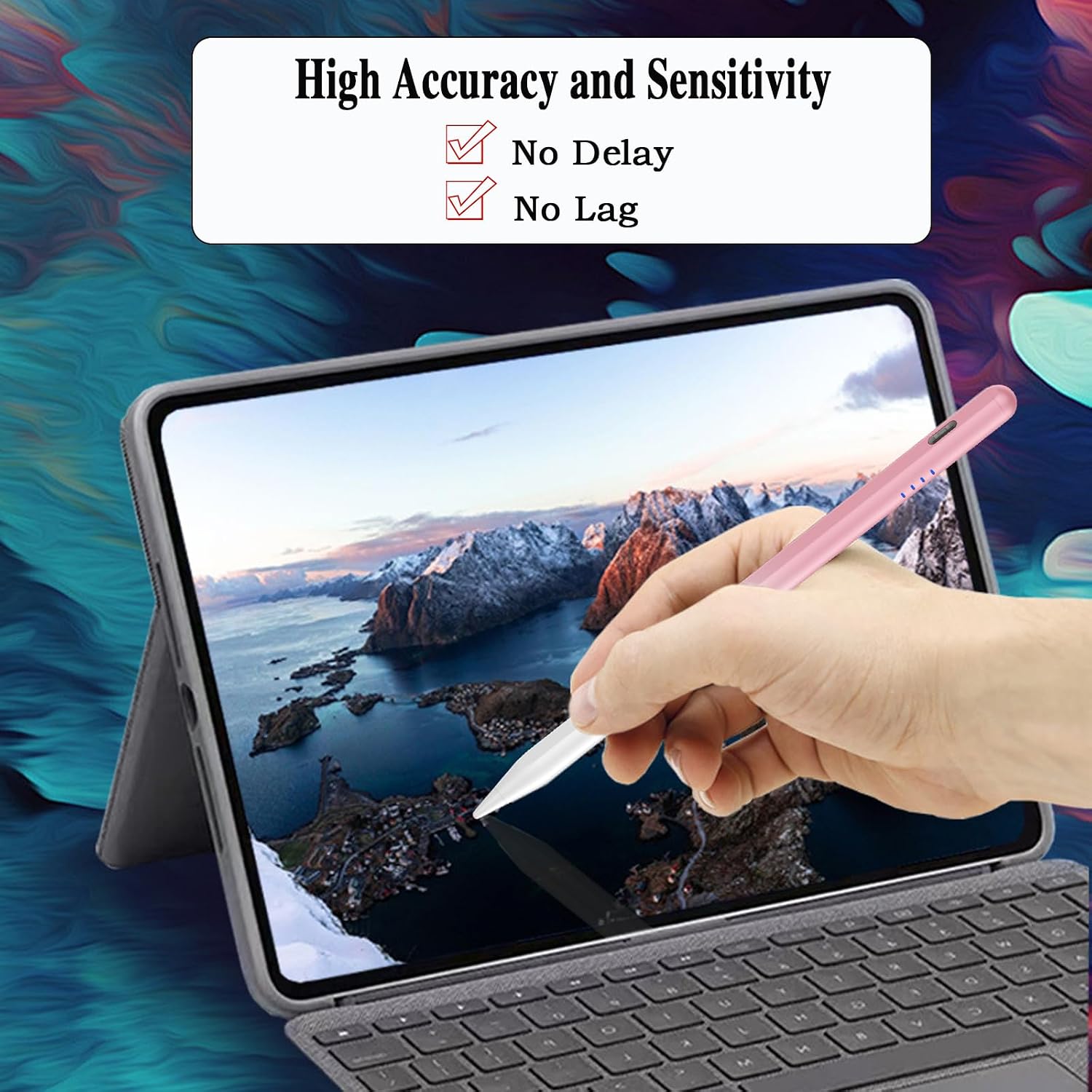 Detalle de Stylus Pens for Touch Screens: Type-C Tablet Pen with 4 Pom Tips, Gradient Pink