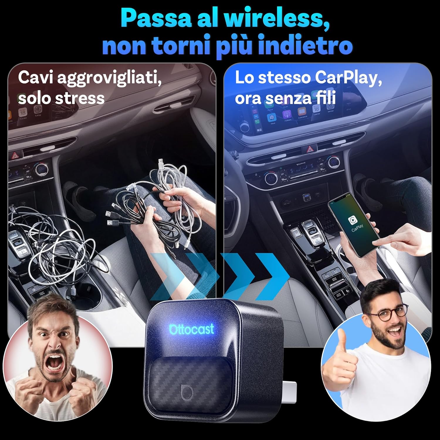 Thumbnail 4 de OTTOCAST Mini Core 2-in-1 Wireless CarPlay & Android Auto 2026 (WiFi 6 e Bluetooth 5.4), adattatore per auto con CarPlay/Android Auto di fabbrica