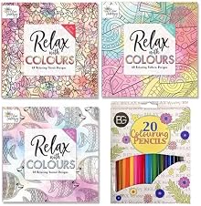 Detalle de BG Colouring Therapy Anti-Stress Square Adult Colouring Books Set of 3 with 20 Premium Colouring Pencils