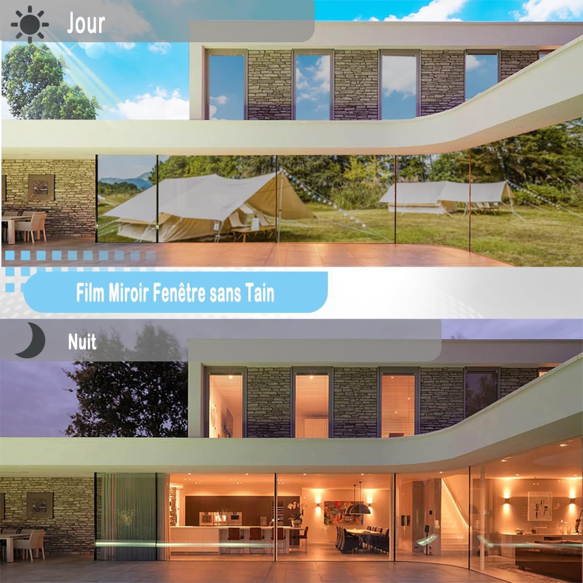 Thumbnail 3 de Film miroir HOMTOL pour fenêtre 110x400 cm – confidentialité jour/nuit et protection UV