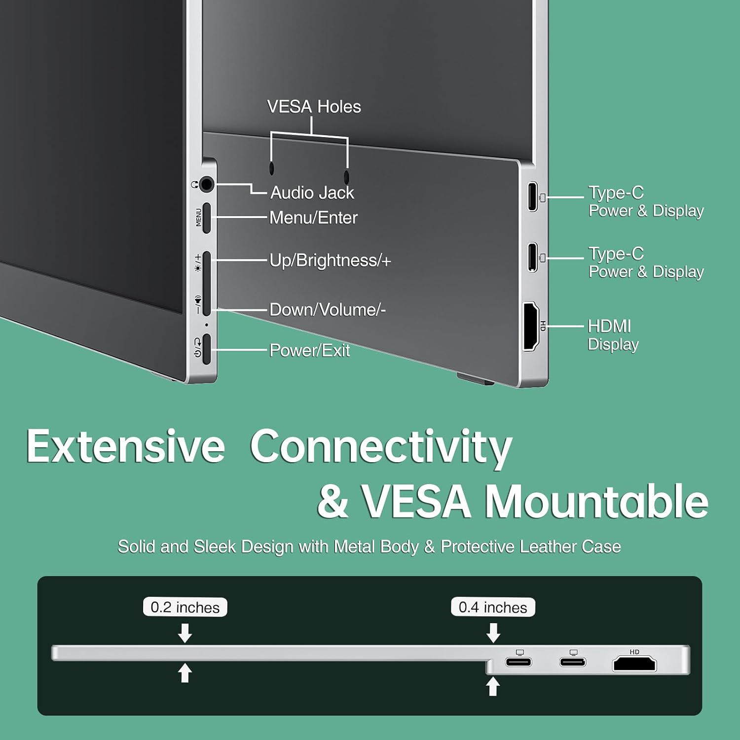 Thumbnail 5 de Cocopar Portable Monitor 15.6 Inch 1080P FHD – Dual USB-C, HDMI, Built-in Speakers, VESA Mountable with CoverStand