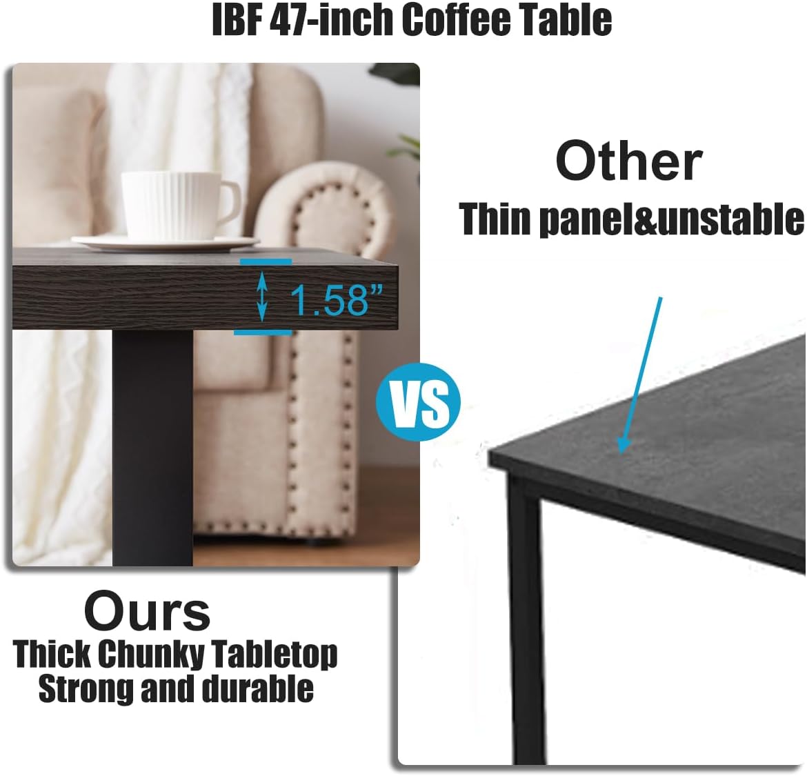 Thumbnail 4 de IBF tavolino moderno rettangolare in legno e metallo industriale (fino a 136 kg), 100 cm