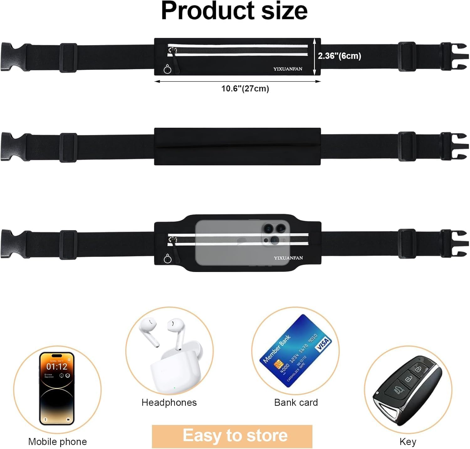 Thumbnail 1 de Slim Running Belt Fanny Pack for Men and Women – Fits All Phones
