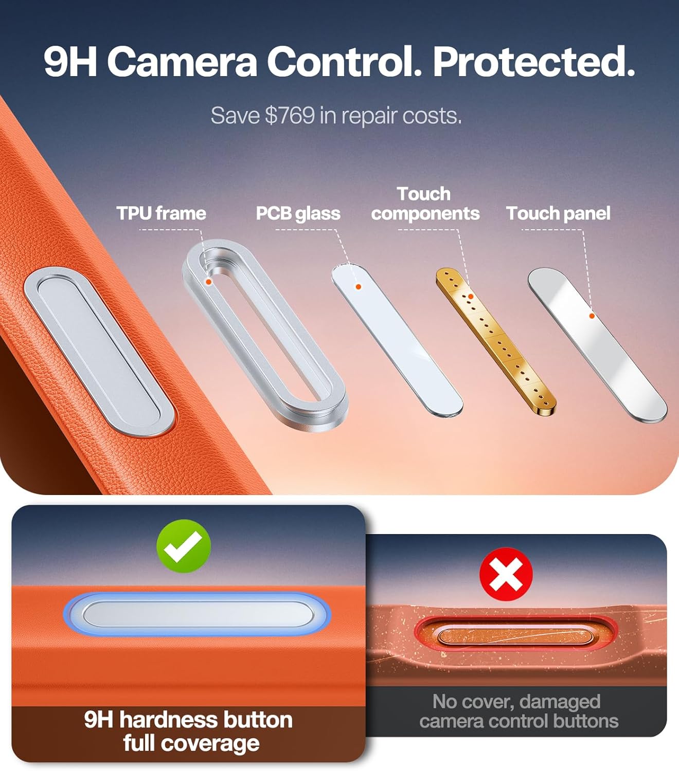 Detalle de TORRAS for iPhone 17 Pro Case with Stand — Translucent Matte Cosmic Orange