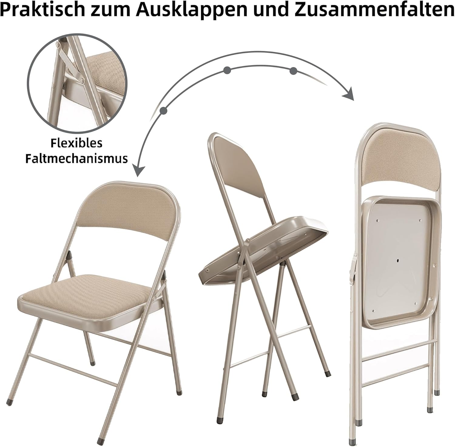 Thumbnail 5 de Asdsed Klappstuhl 4er-Set – gepolsterte Metall-Klappstühle mit 204 kg Tragkraft