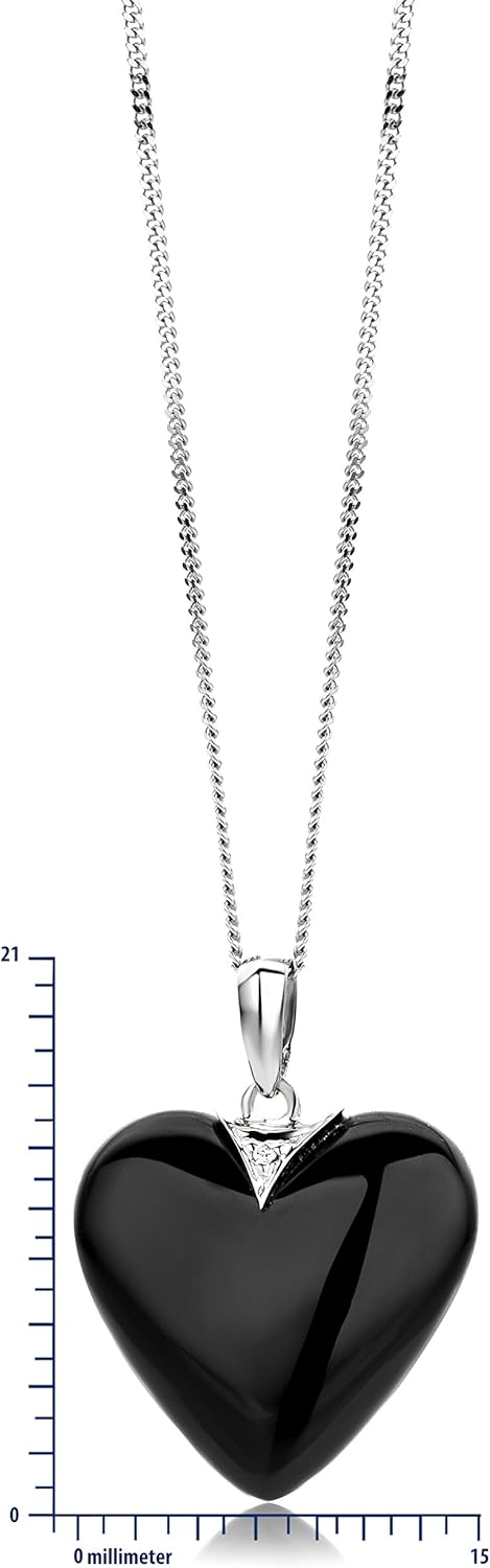 Thumbnail 1 de Miore Collana Donna con Catena Cuore Agata Nera e Diamante Brillante in Oro Bianco 9 Kt / 375, Catenina 45 cm