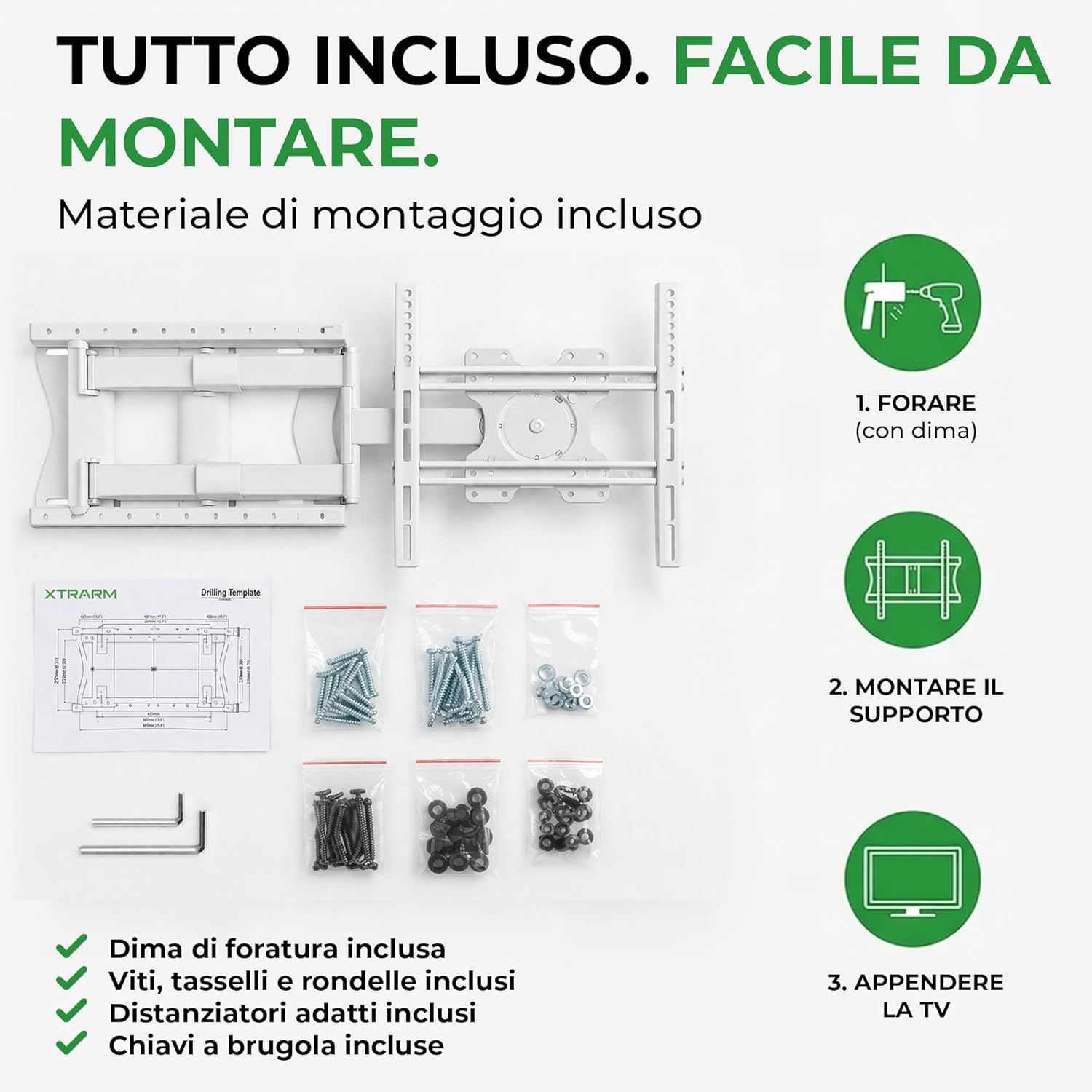 Thumbnail 3 de XTRARM TiTon Flex 80 cm supporto TV da parete bianco per TV 42–85 pollici (fino a 80 cm, VESA 400x400, portata 60 kg)