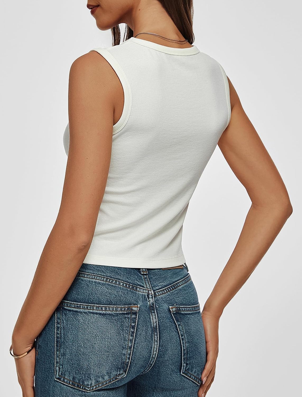 Detalle de Women Wide Strap Ribbed Cropped Tank Top – 2026 Summer Trend