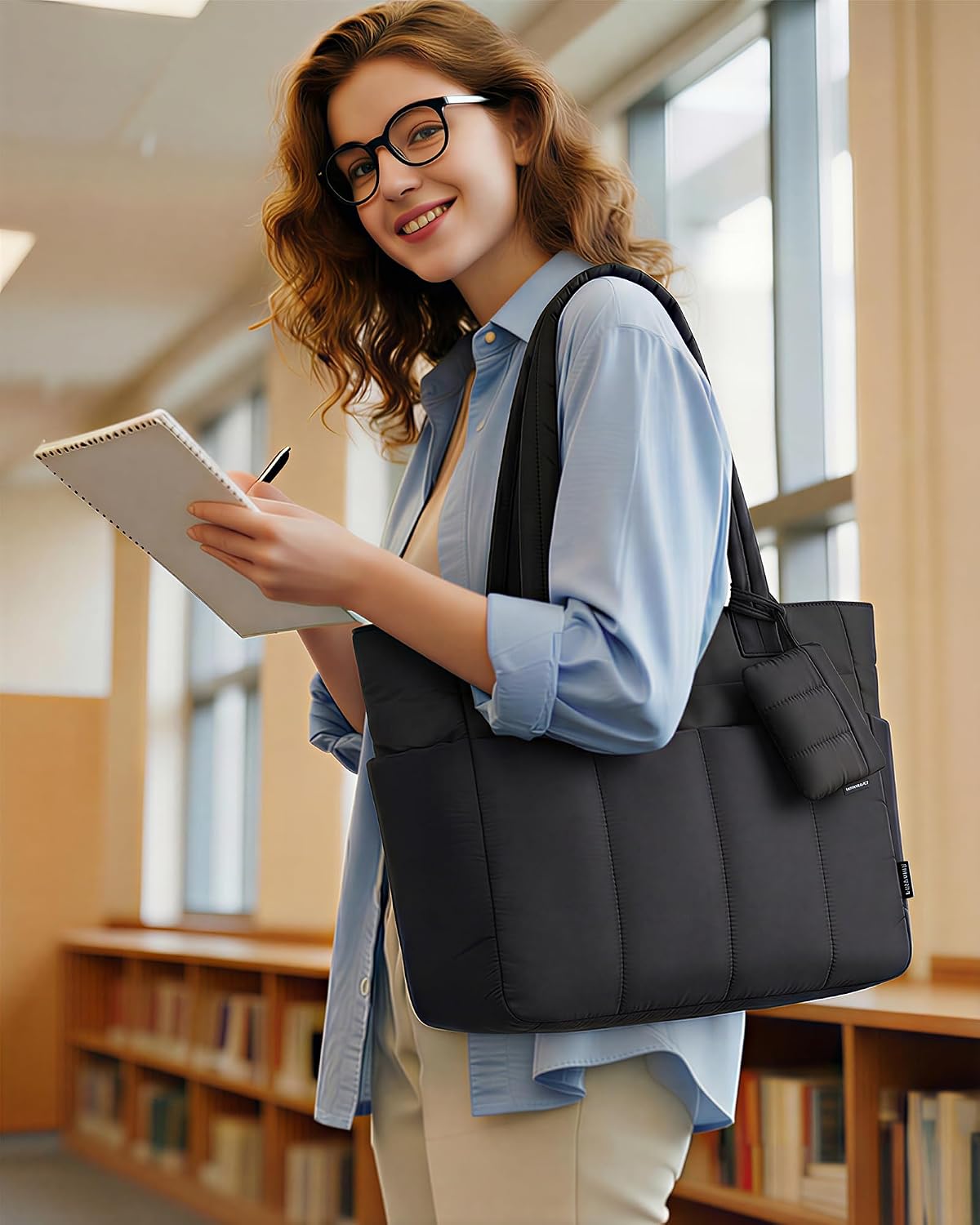 Thumbnail 1 de LOVEVOOK Lightweight Puffer Tote Bag for Women with Laptop Compartment
