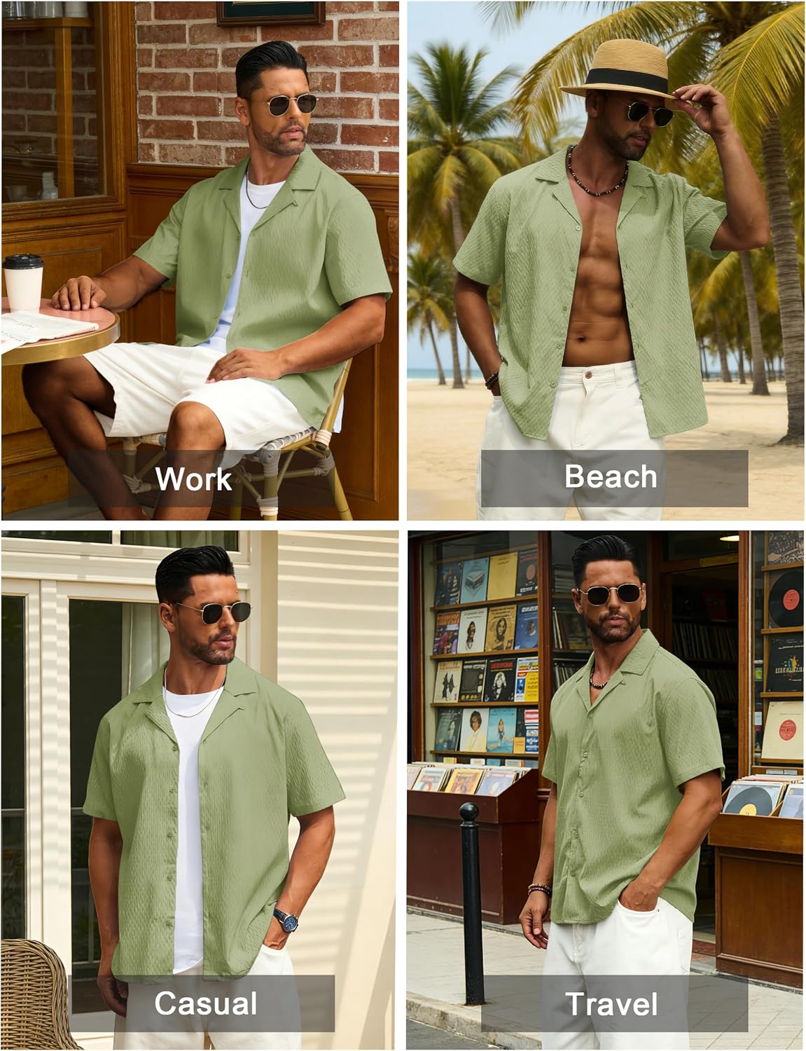 Thumbnail 5 de TACVASEN Men's Short Sleeved Shirt – Lightweight Textured Cuban Collar Top for Summer