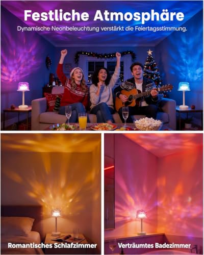 Detalle de Umikk LED Duschlampe Wasserdicht, 16-Farben-Projektion, Wiederaufladbar – flexible Beleuchtung für Bad und Dusche
