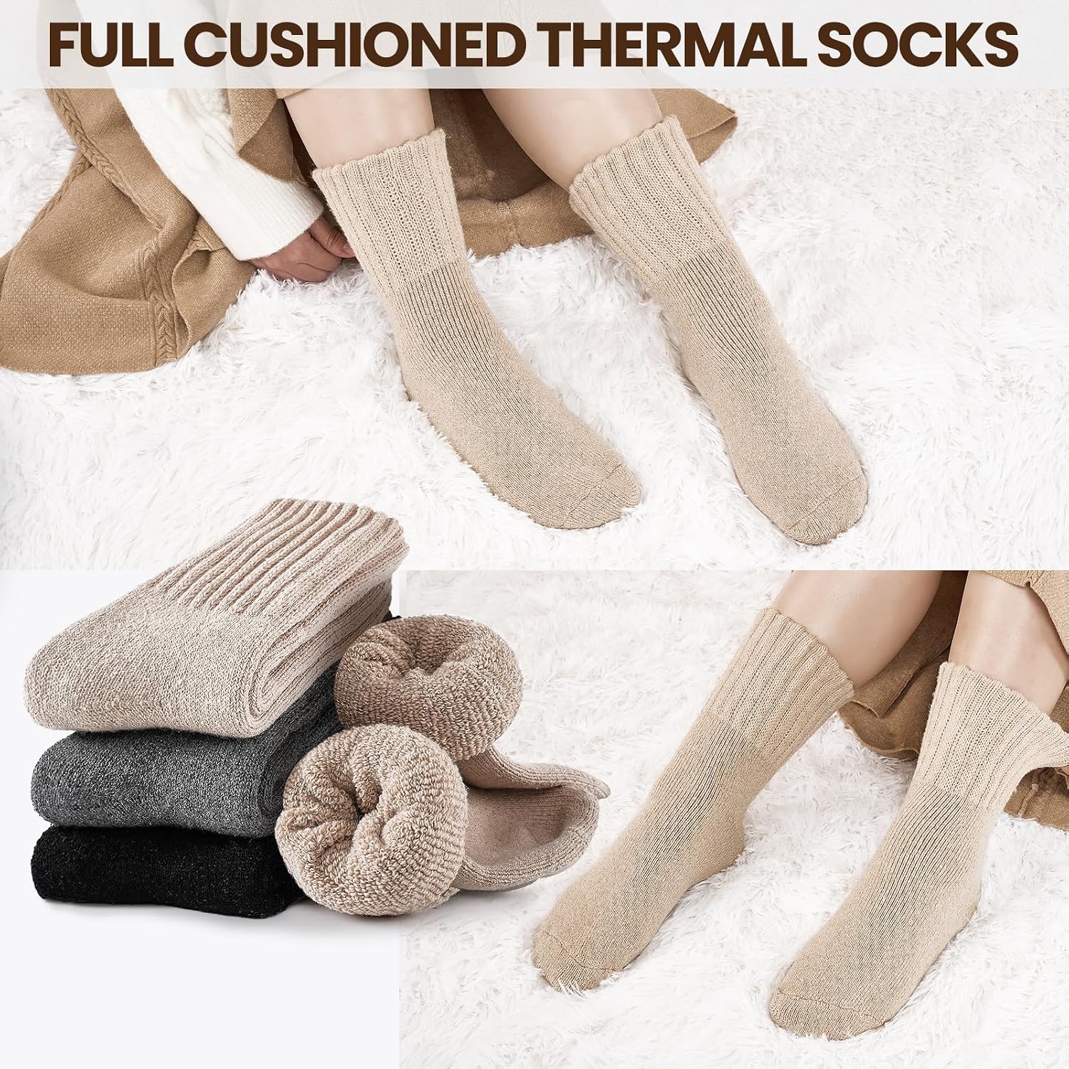 Detalle 1 de Niorasen NSUS25110 Women's Thermal Crew Socks, 3 Pairs, Cushioned