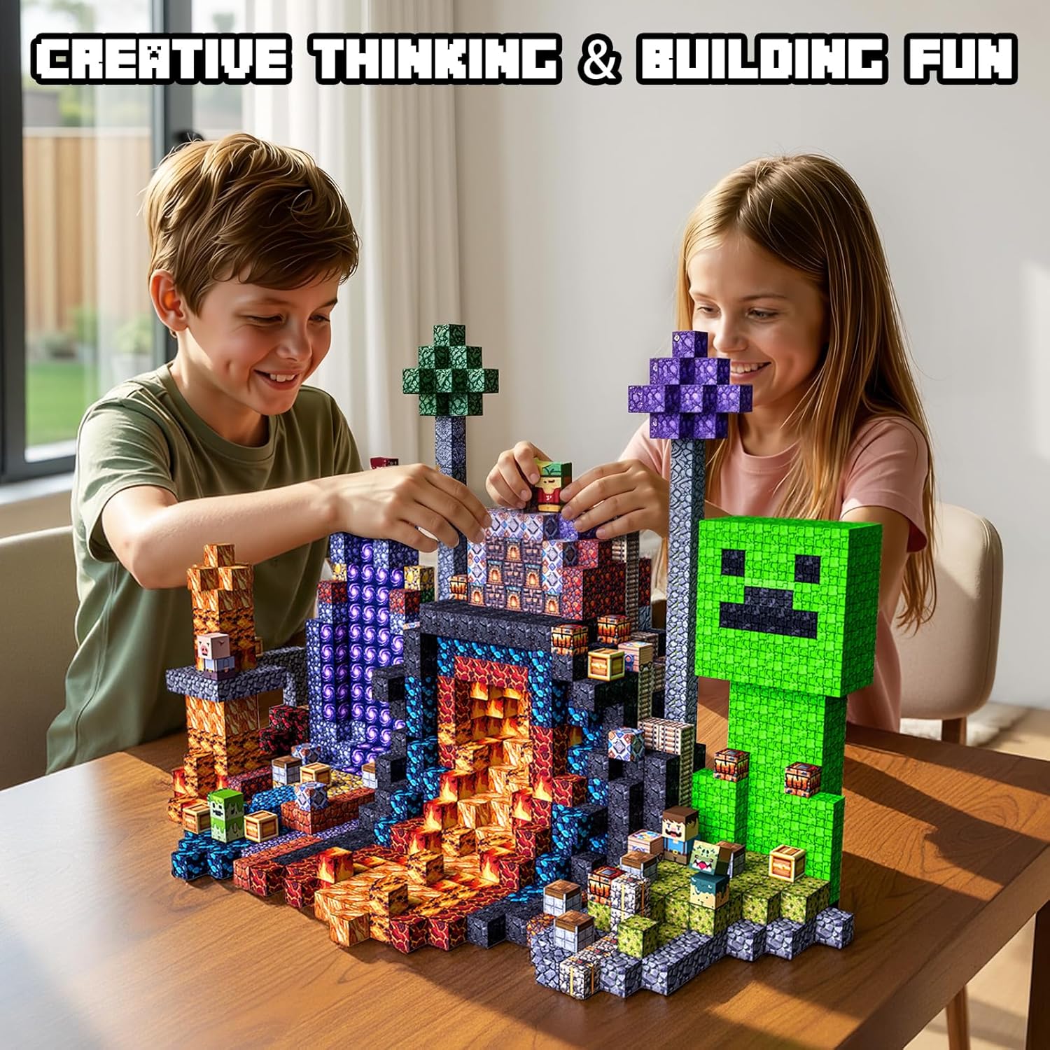 Detalle de Laoren Magnetic Building Blocks STEM Magnet Cubes (Lava Portal) – 300-Piece Set for Kids Ages 4–12