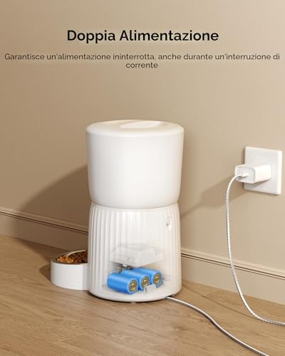 Detalle de Faroro Distributore Automatico Cibo per Gatti e Cani 4L con Ciotola in Acciaio Inox, Funzione Timer e Slow Feed