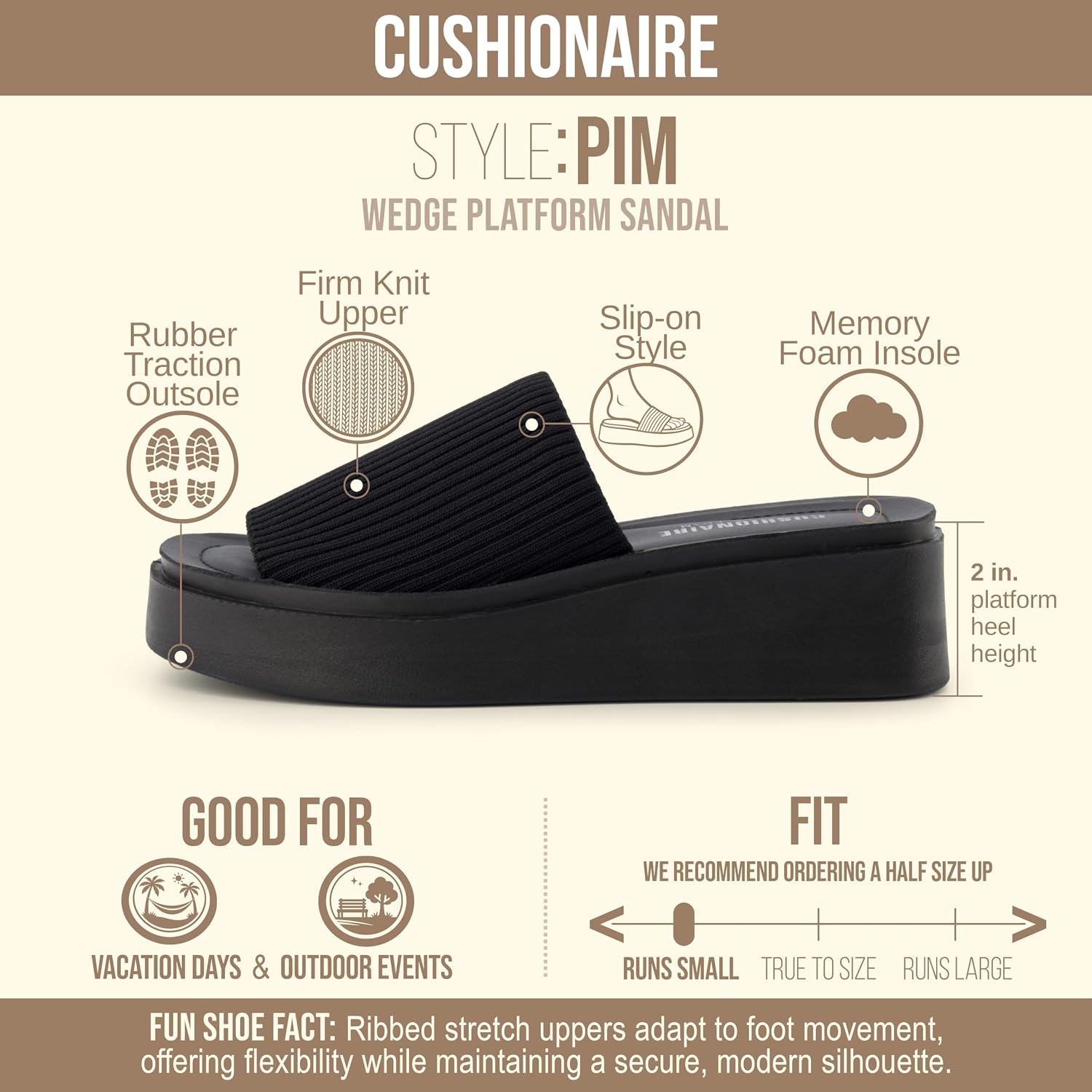 Detalle de CUSHIONAIRE Pim Wedge Chunky Platform Women’s Sandals with Firm Knit Upper