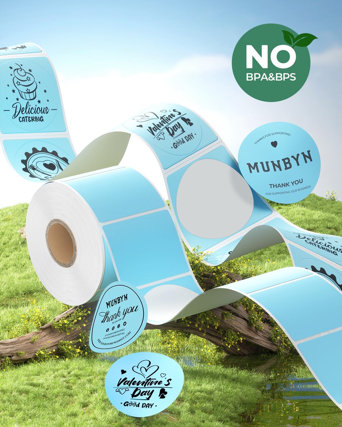 Detalle 2 de MUNBYN 50x50mm Blue Circle Thermal Sticker Labels 750