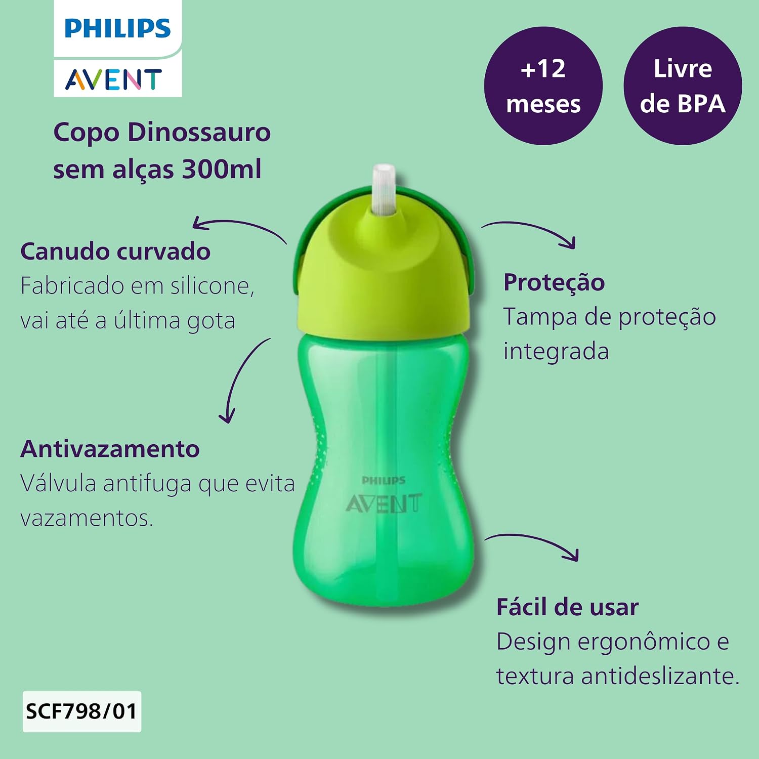Detalle de Philips AVENT SCF798/01 Strohhalmbecher aus Silikon, grün