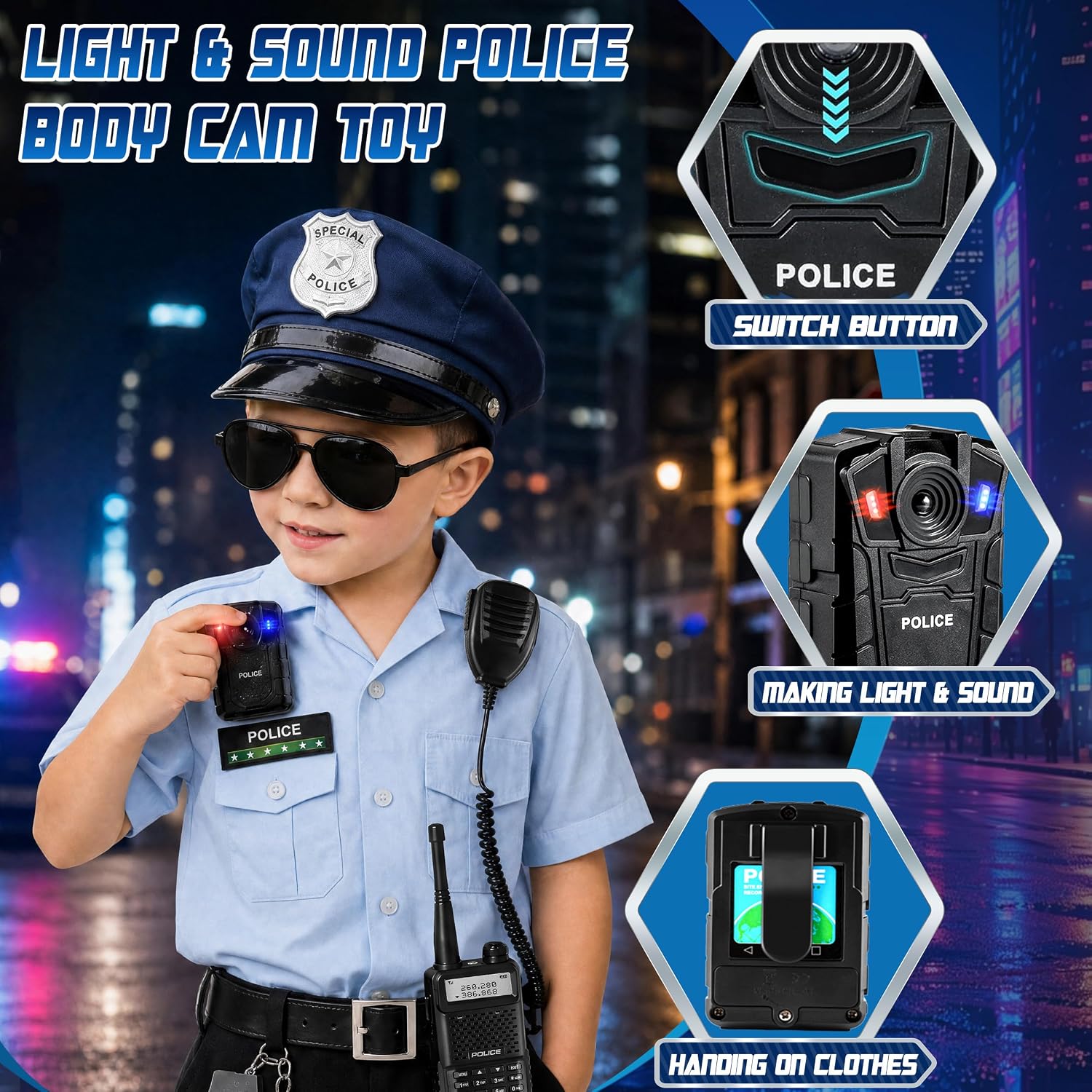 Detalle de Metemot 10-Piece Police Costume Accessory Set with Sound and Light Effects