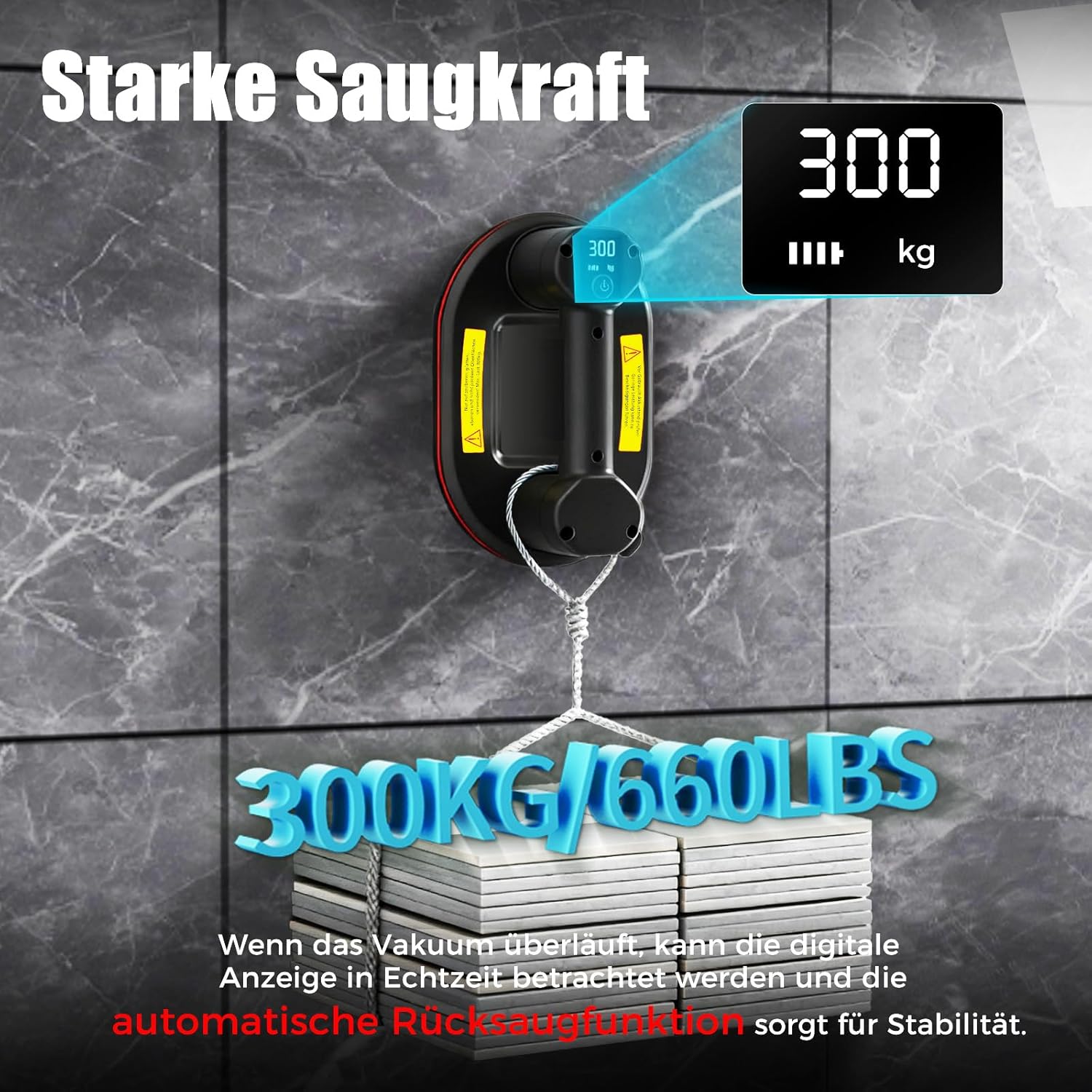 Detalle 2 de JUYLTOOL 2er-Set 26cm Akku Saugheber 300 kg đ