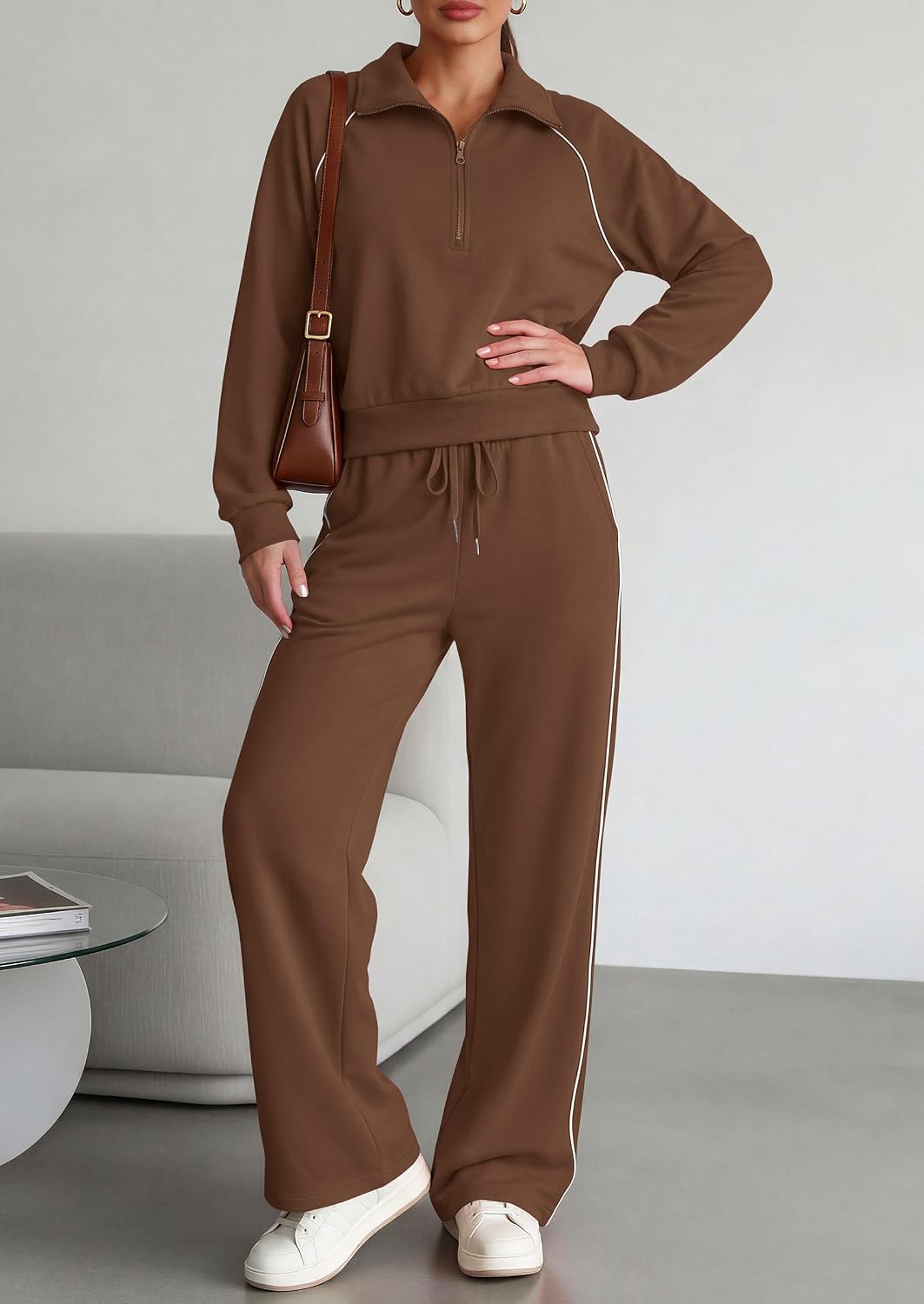 Thumbnail 4 de PrettyGarden Women's 2 Piece Tracksuit Sets: Cozy Half Zip Sweatshirt + Wide Leg Palazzo Pants