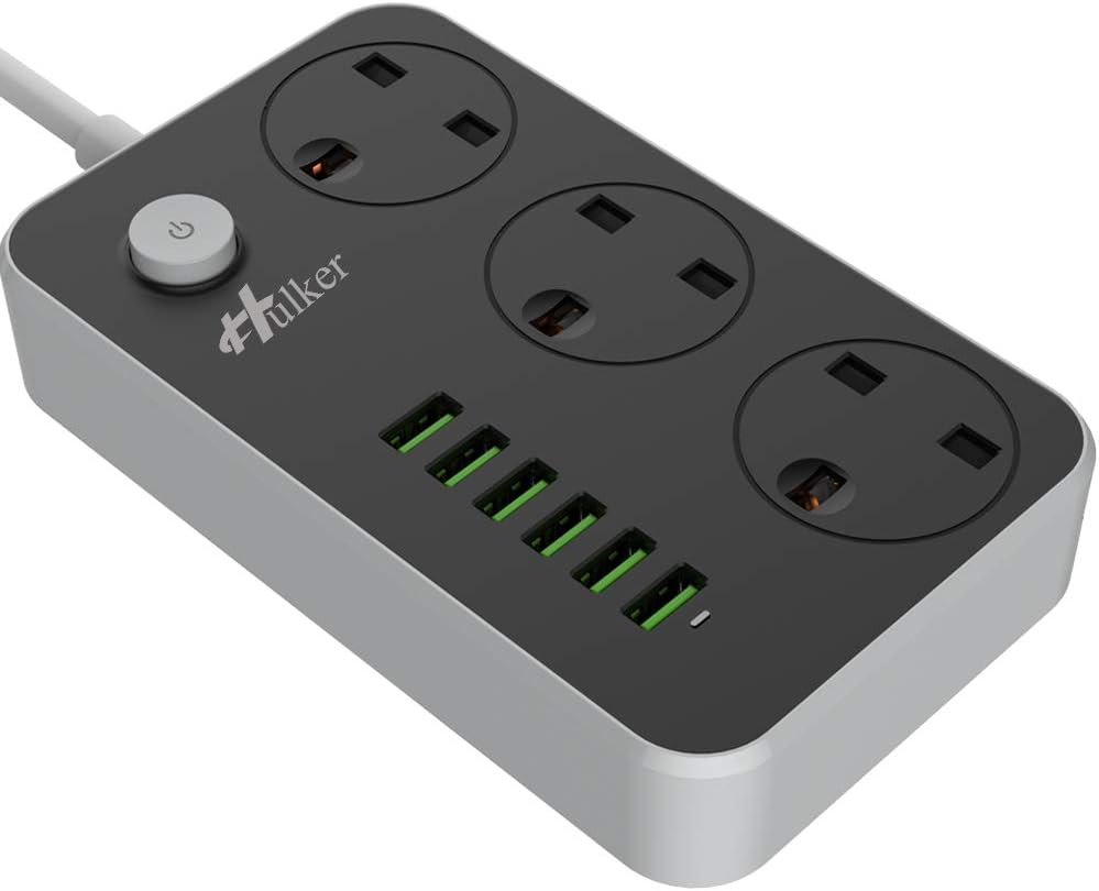 Detalle de Hulker Power Strip 3-way outlet with 6 USB 2m cable 🔌