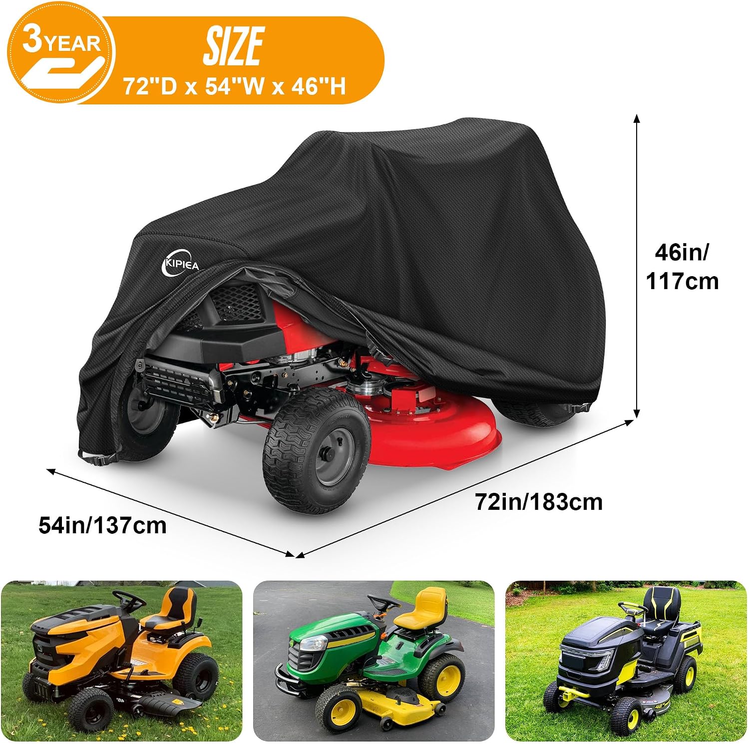 Detalle de Kipiea Riding Lawn Mower Cover (Model Riding), 600D Oxford, 72" x 54" x 46
