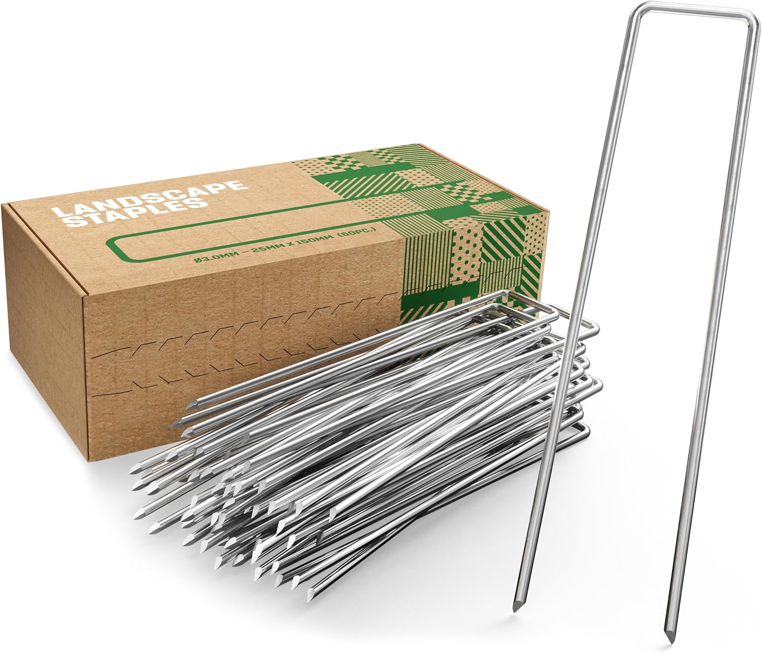 Detalle de GardenGloss Picchetti in Acciaio Zincato (50 Pezzi) – Picchetti a U 150 mm per Telo di Pacciamatura, Recinzione e Campeggio
