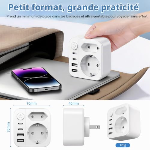 Thumbnail 7 de Oivneele Adaptateur de voyage 6-en-1 Type A avec 2 ports USB-C et 2 USB-A