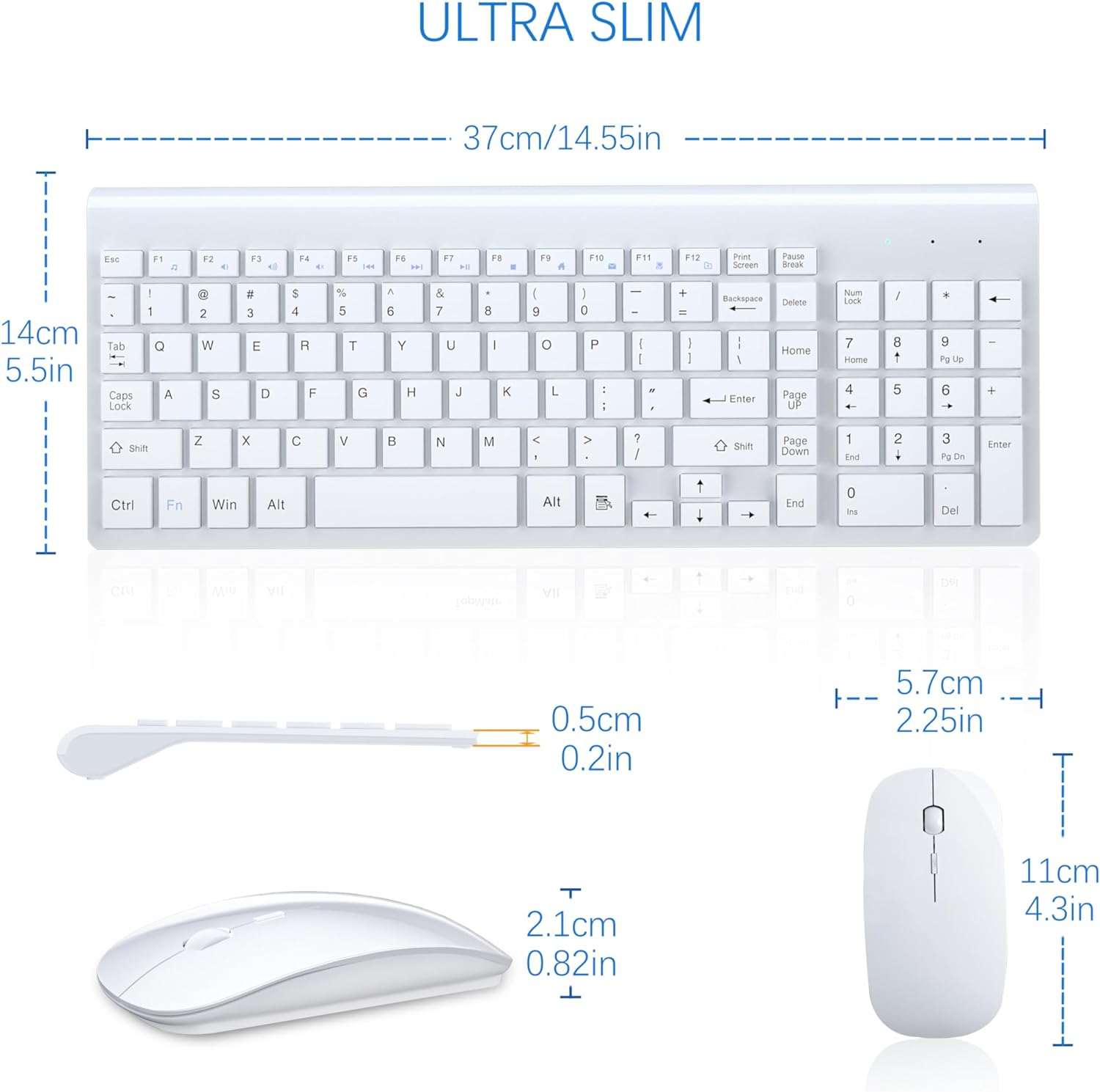 Thumbnail 5 de TopMate Wireless Keyboard and Mouse Ultra Slim Combo (2.4G, USB Nano Receiver, Silent Compact Set) – White