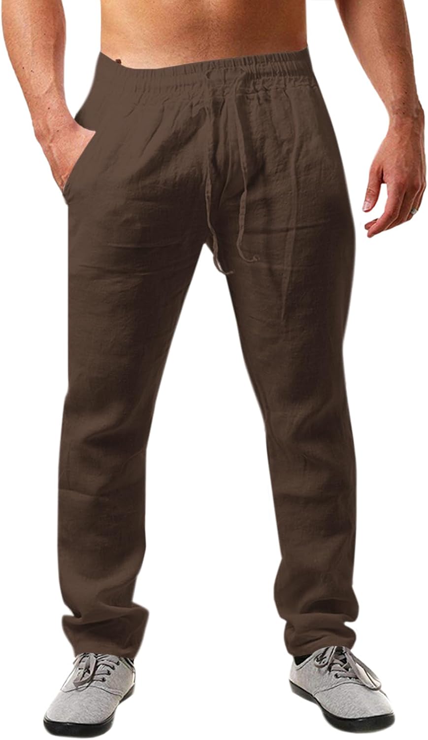 Detalle de Runcati Men’s Linen Trousers: Lightweight, Loose-Fit, Drawstring Beachwear